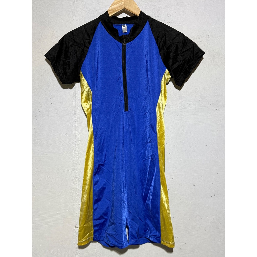 MUW Women's One Size Spandex Bodysuit Blue Yellow Black Mercedes-style Star Zipp